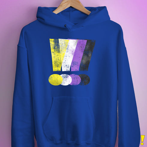 Nonbinary Pride Grunge Exclamation Points Hoodie - Royal Blue